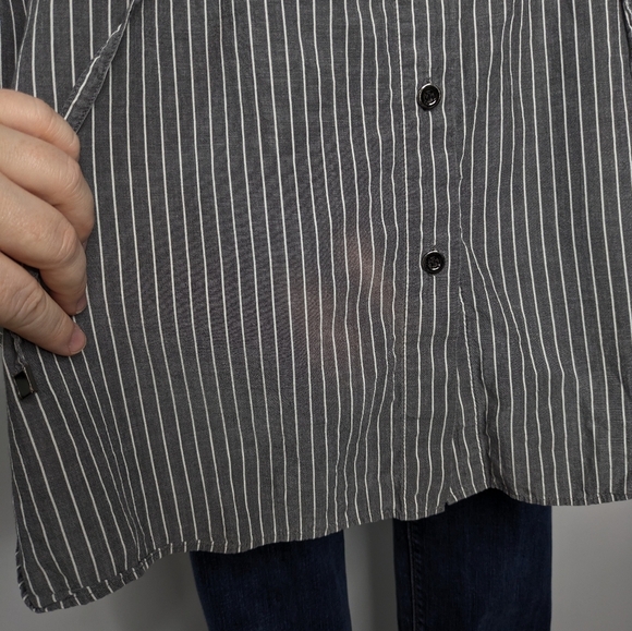 Lafayette 148 New York Black and White Striped Button Down Shirt - Picture 3 of 9